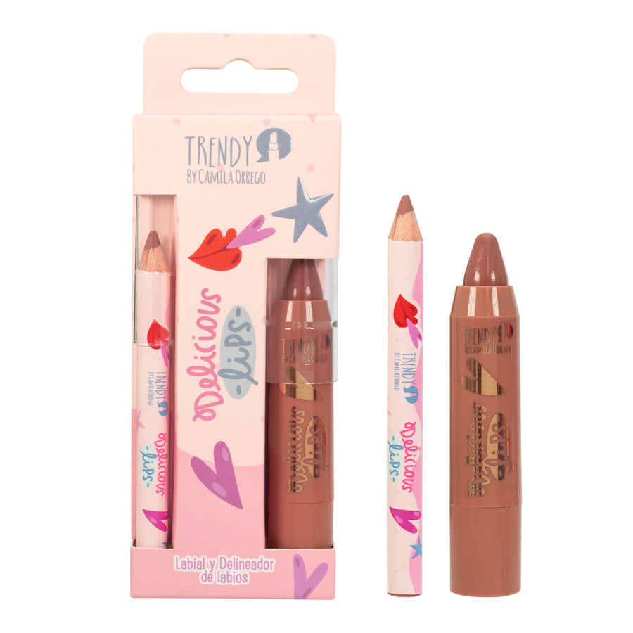 KIT DE LABIOS DELICIOUS LIPS CRAYOLA Y DELINEADOR TRENDY